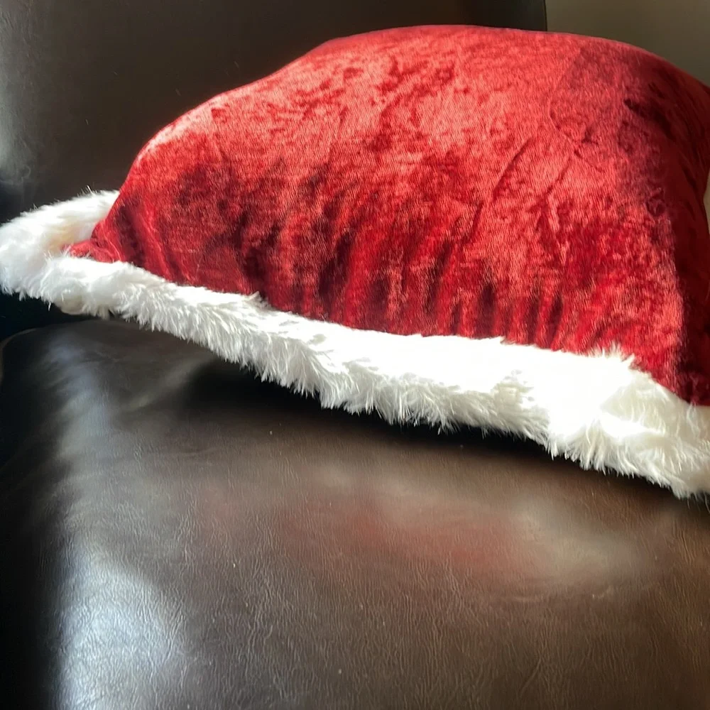 🎅🏻Adorable Santa 🎅🏻 Pillow! EUC 🎅🏻 White fluffy trim adds extra flair!
